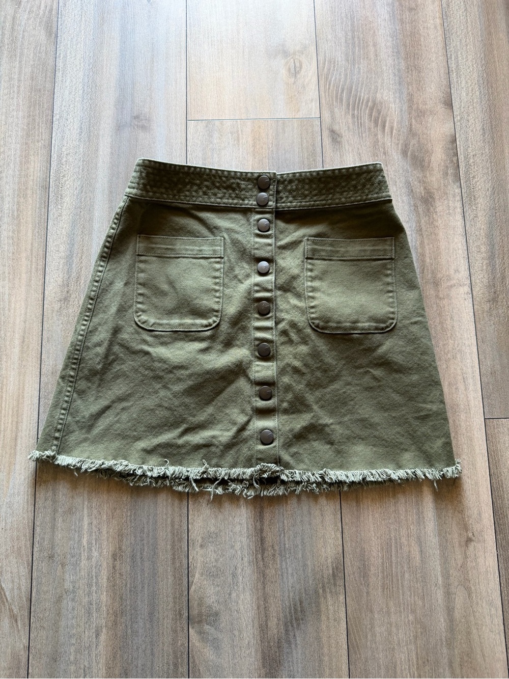 Madewell Olive Green A-Line Button-Front Skirt